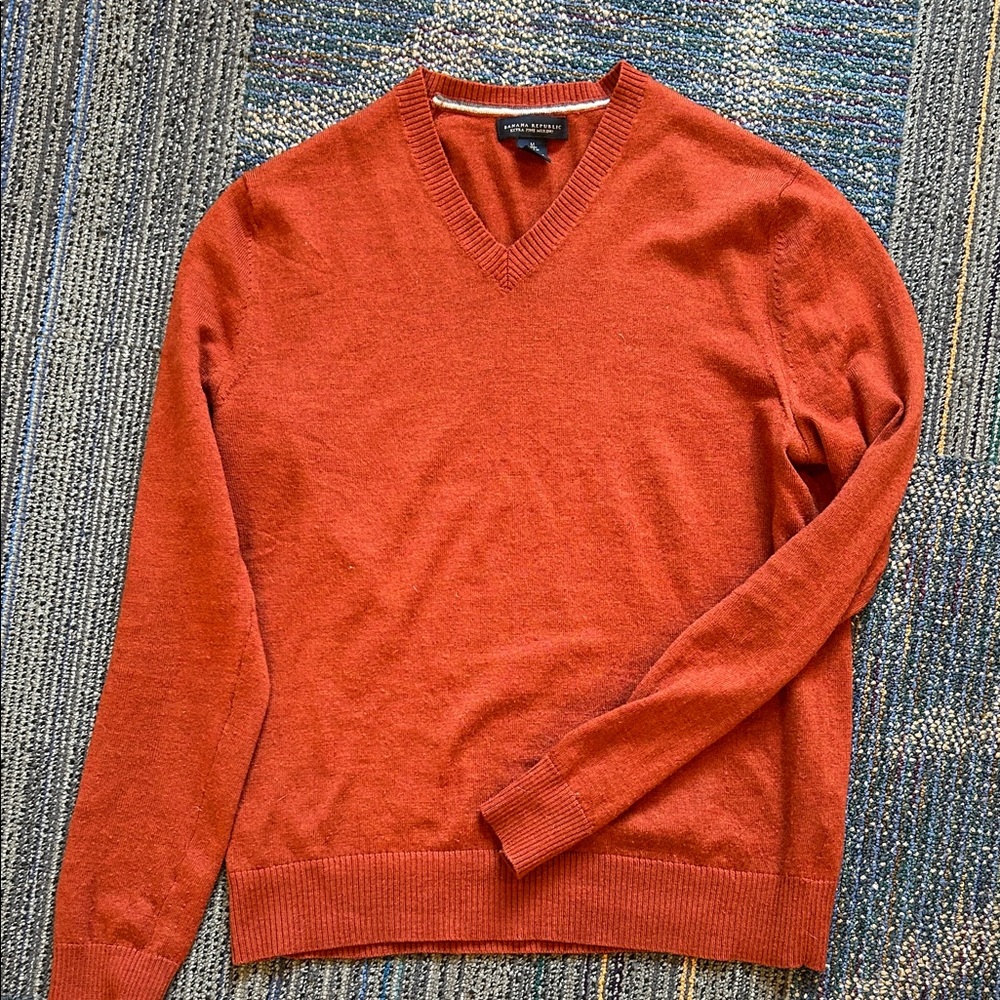Cozy Banana Republic Extra Fine Merino Wool V-Neck Sweater in Burnt Orange
